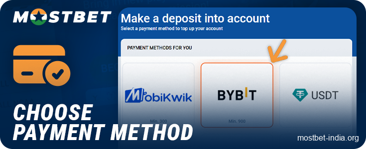 Select a deposit method at Mostbet India