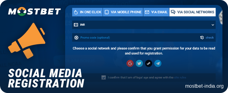 How to create an account on Mostbet India via social media